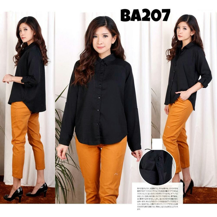 Kemeja wanita / cewek polos warna hitam lengan panjang - long hem