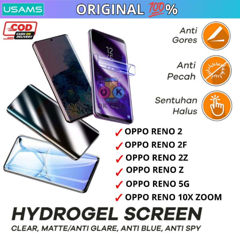 USAMS Hydrogel Anti Gores Blue Light Matte Spy Note Tempered Glass Oppo Reno 2 2F 2Z Z 10x Zoom