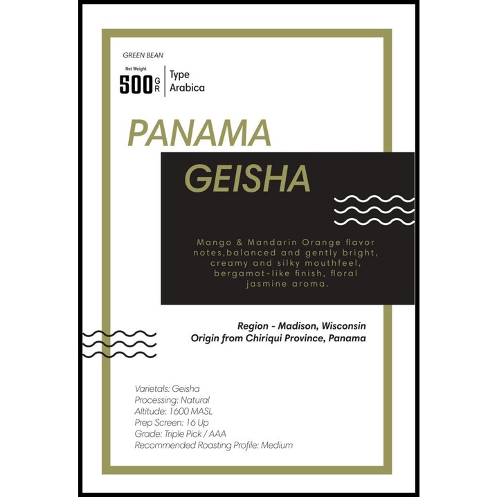 

Green Bean Arabica Panama Geisha "Natural" 500 Gram | Biji Kopi Mentah