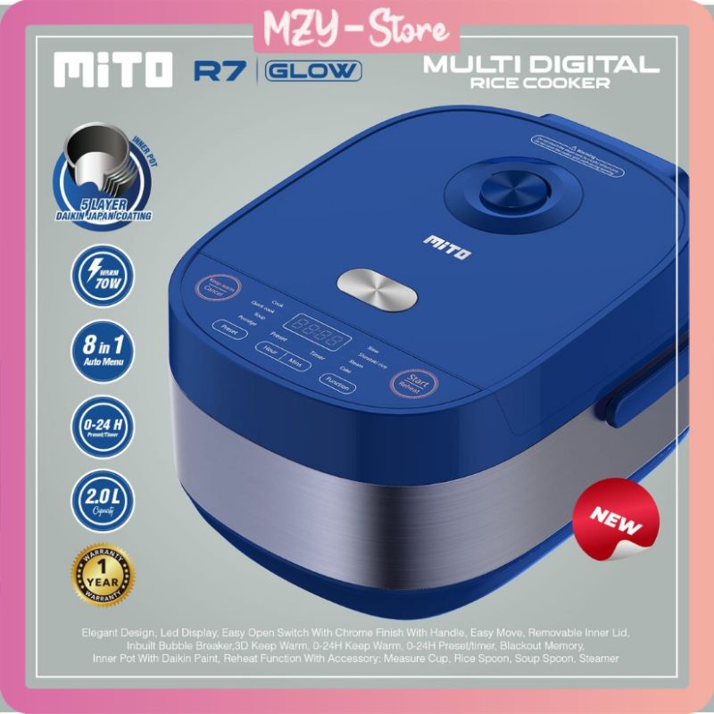 Mito R7 Less Sugar 8 in 1 Glow Multi Digital Rice Cooker 2 Liter 8 in 1 Menu Japan Quality - Original