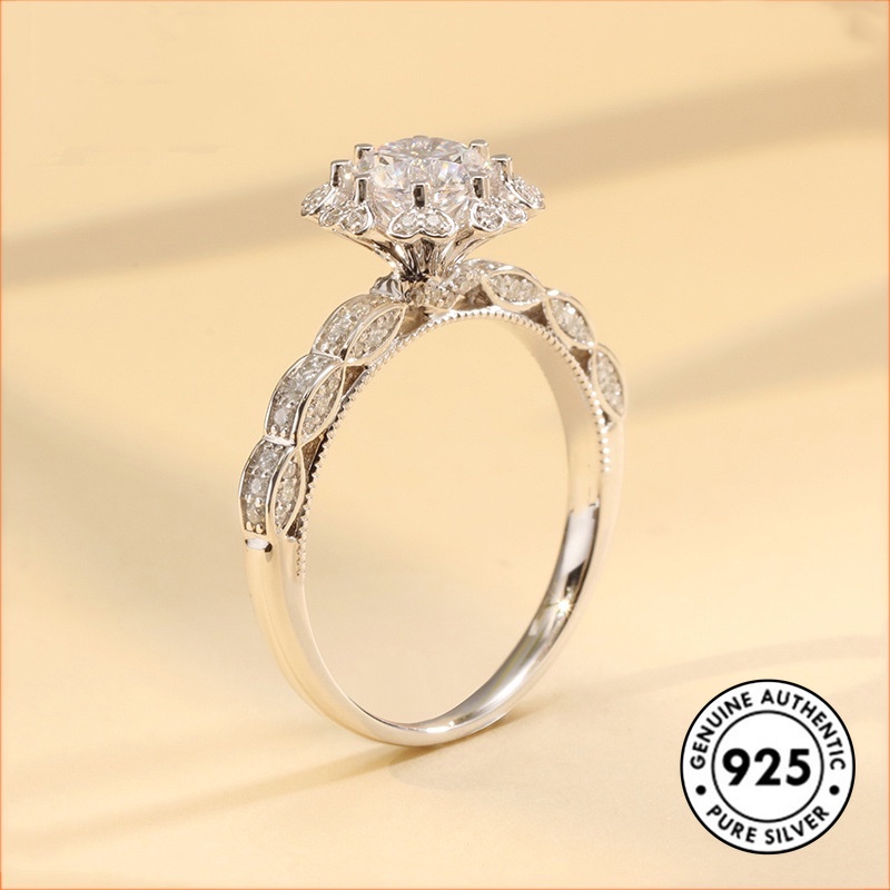 Cincin Sterling Silver 925 Desain Hati Hias Berlian Imitasi Elegan Untuk Wanita