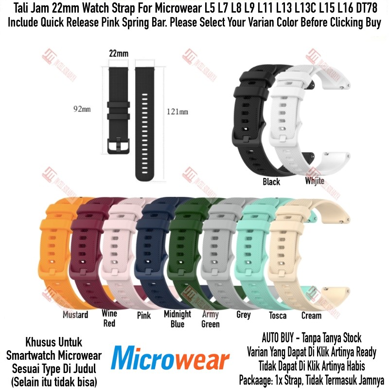 Tali Jam 22mm Watch Strap Microwear L5 L7 L8 L9 L11 L13 L13C L15 L16 DT78 - OYE Rubber Warna Warni