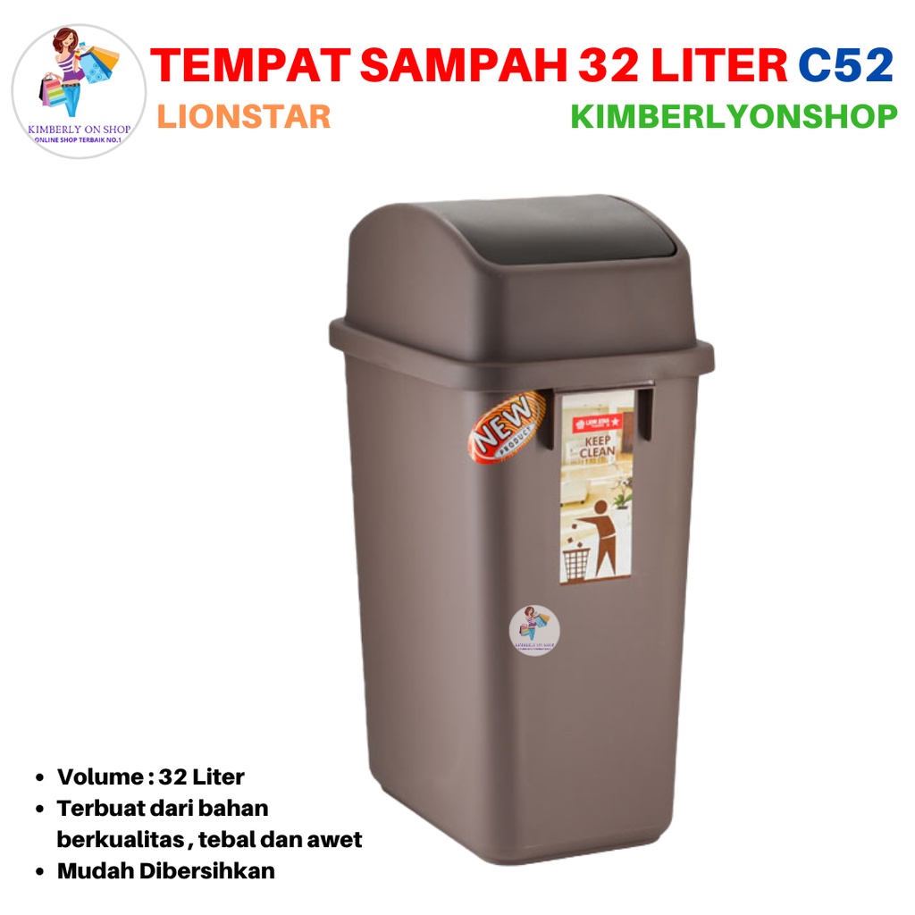 Tempat Sampah 32 Liter Garbi DustBin Tutup Goyang C 52 Lion Star