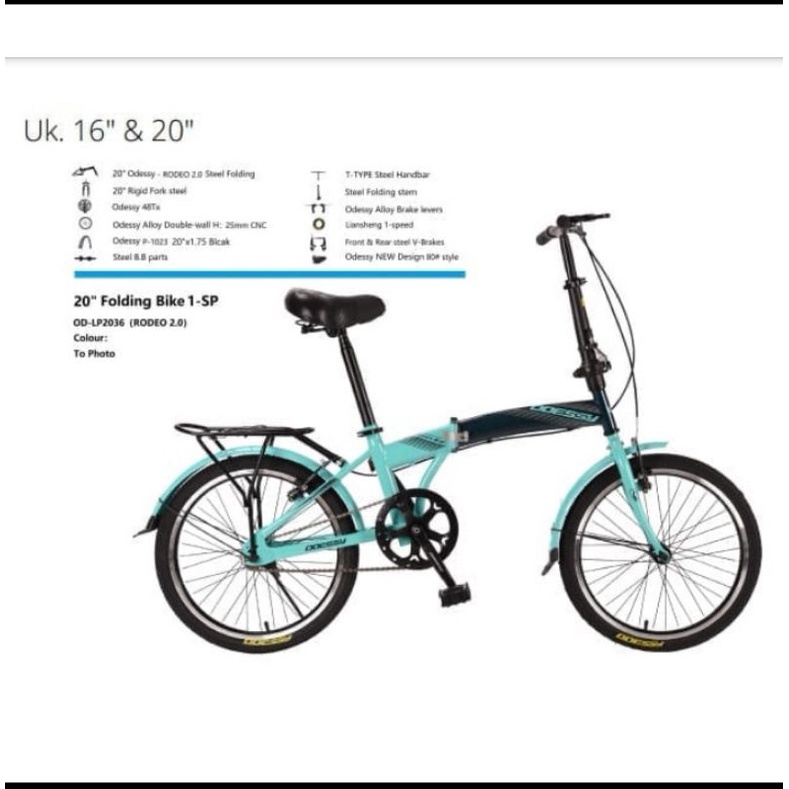 Sepeda Lipat Ukuran 16 / 20 Odessy Rodeo Single Speed Murah Bahan Kuat / Folding Bike Ukuran 16 / 20