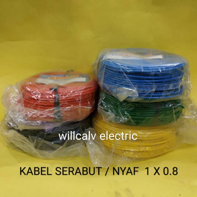 KABEL NYAF 1X0.8 - KABEL TUNGGAL SERABUT 1X0.8 - KABEL SERABUT ISI 1 1XO.8 PANJANG 50 METER TEMBAGA