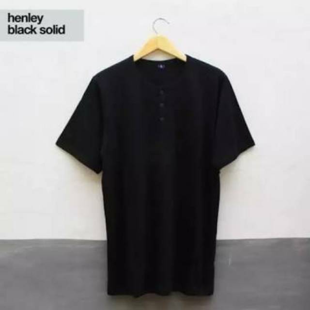 Kaos Henley Polos Pria Kaos Henley Lengan Pendek Pria Warna Hitam All Size L