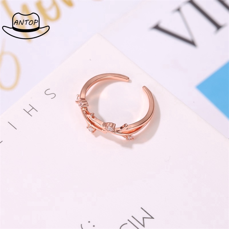 Antop！Cincin Imitasi Wanita Rotan Silang Yang Bisa Disesuaikan Ring