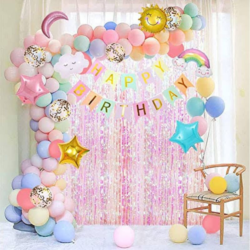 paket balon dekorasi ulang tahun anak perempuan tema sky pinky