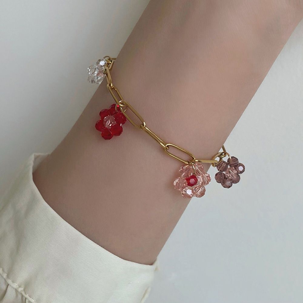 Needway  New Beaded Choker Colorful Chain Flower Bracelet Sweet Geometric Alloy For Women Vintage Necklace