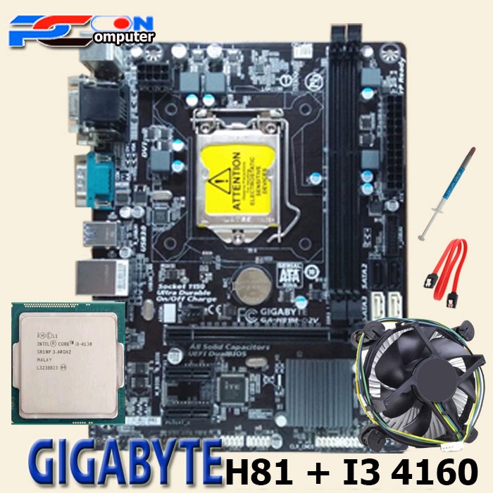 Mainboard Mobo Motherboard soket lga 1150 H81 procesor i3 4160 dan Fan