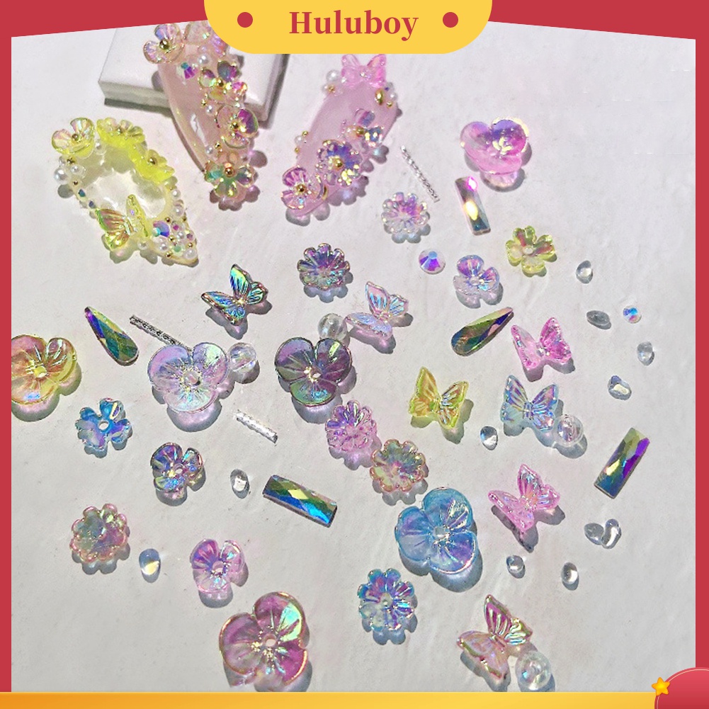 Huluboy Huluboy♡ Ornamen Kupu-Kupu Bunga Kristal Imitasi Holografik Untuk Dekorasi Manicure Nail Art Butterfly