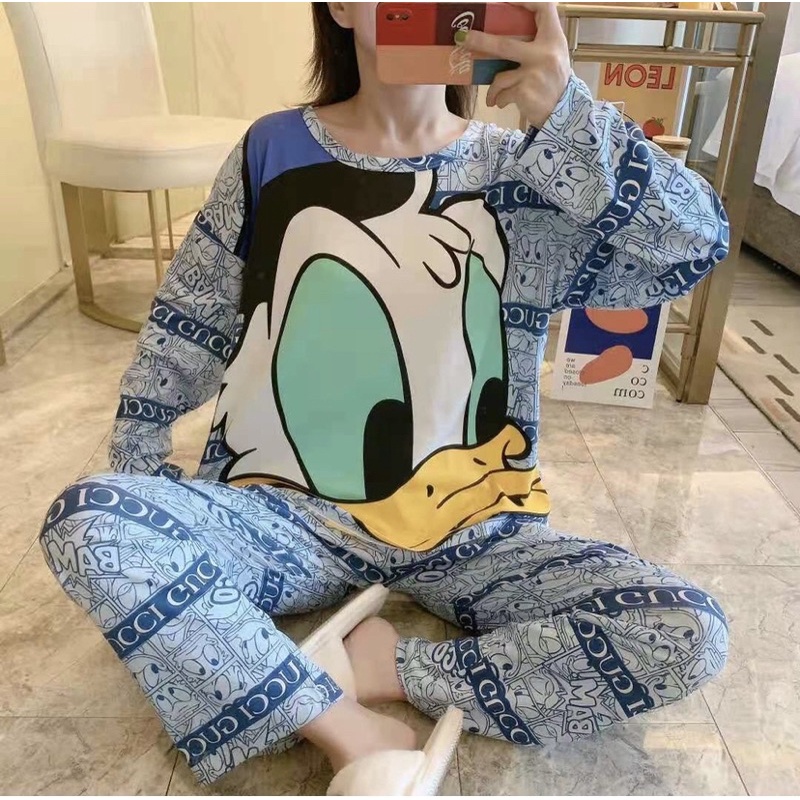 Piyama PP Import Korea piyama oversize setelan kaos import premium piyama import piyama murah-Pp donald guci blue