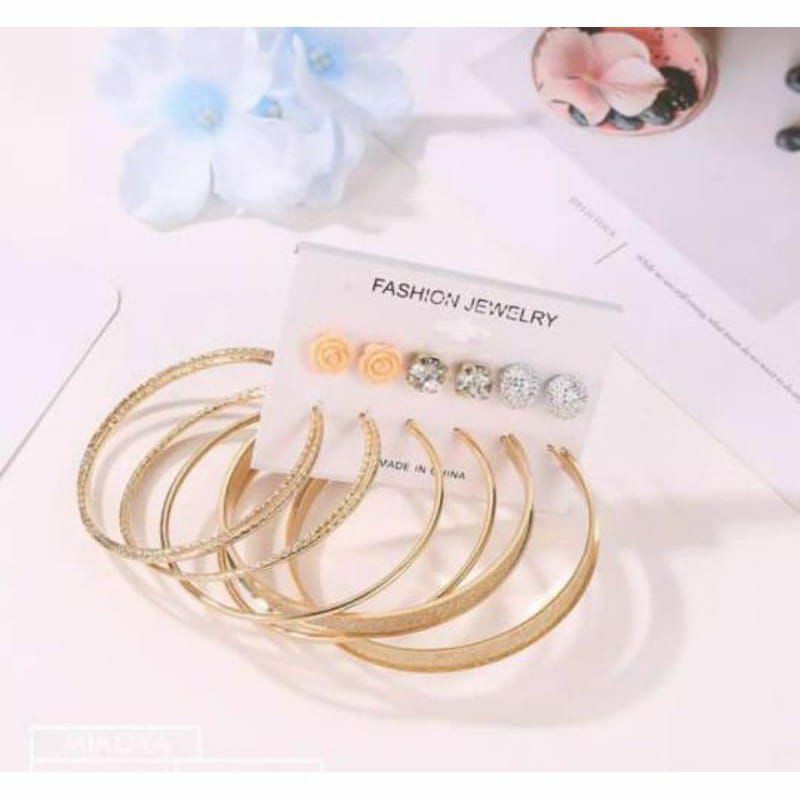 12 PCS ANTING BULAT GANTUNG TUSUK ANTING HIJAB MUTIARA MODEL ANTING HOOPS HOOP GIWANG BUNGA BERLIAN