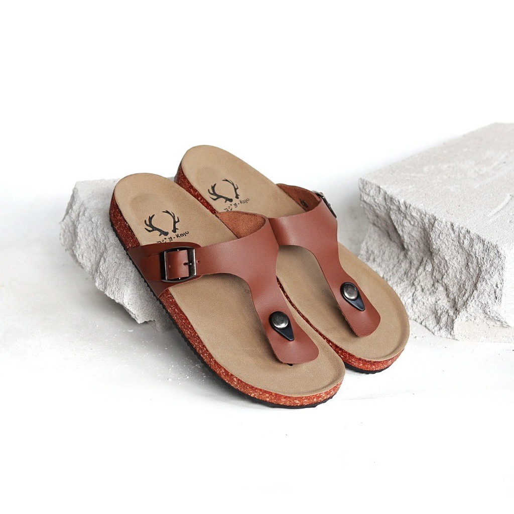 KOJO x HIRO 1 - Sandal Casual Jepit Pria Slop Cowok Santai Gaya Distro Kulit PU Coklat Hitam Navy Original KOJO HIRO 01