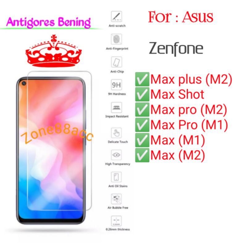 Asus Zenfone Max Plus Shot Max Pro M1 M2 Antigores Bening Tempered Glass Screen Guard protector TG