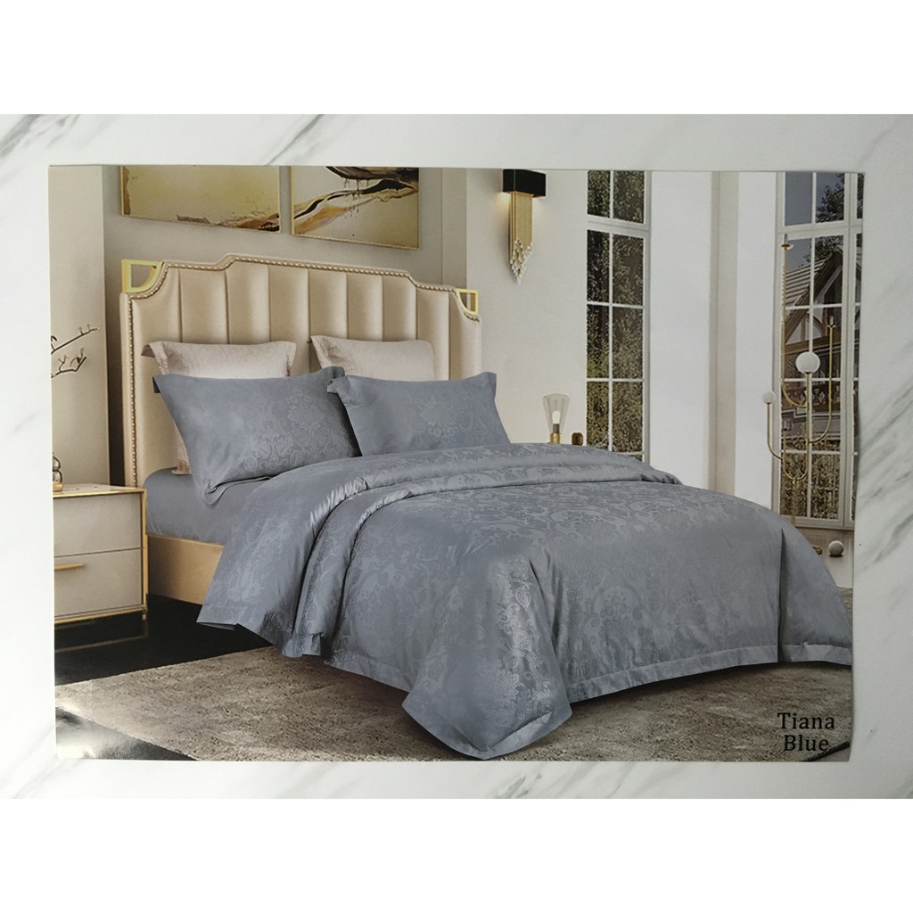 Premium Cotton Bedding set Kingkoil by LOVINA Bedcover linen Blue Duvet Set atau Bedcover set