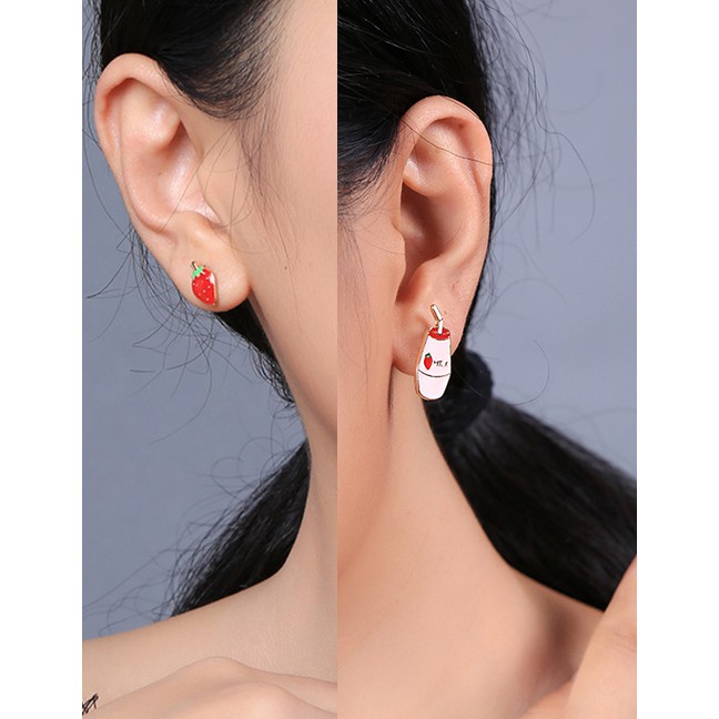 LRC Anting Tusuk Fashion Cartoon Fruit Milk Drip Earrings F94049