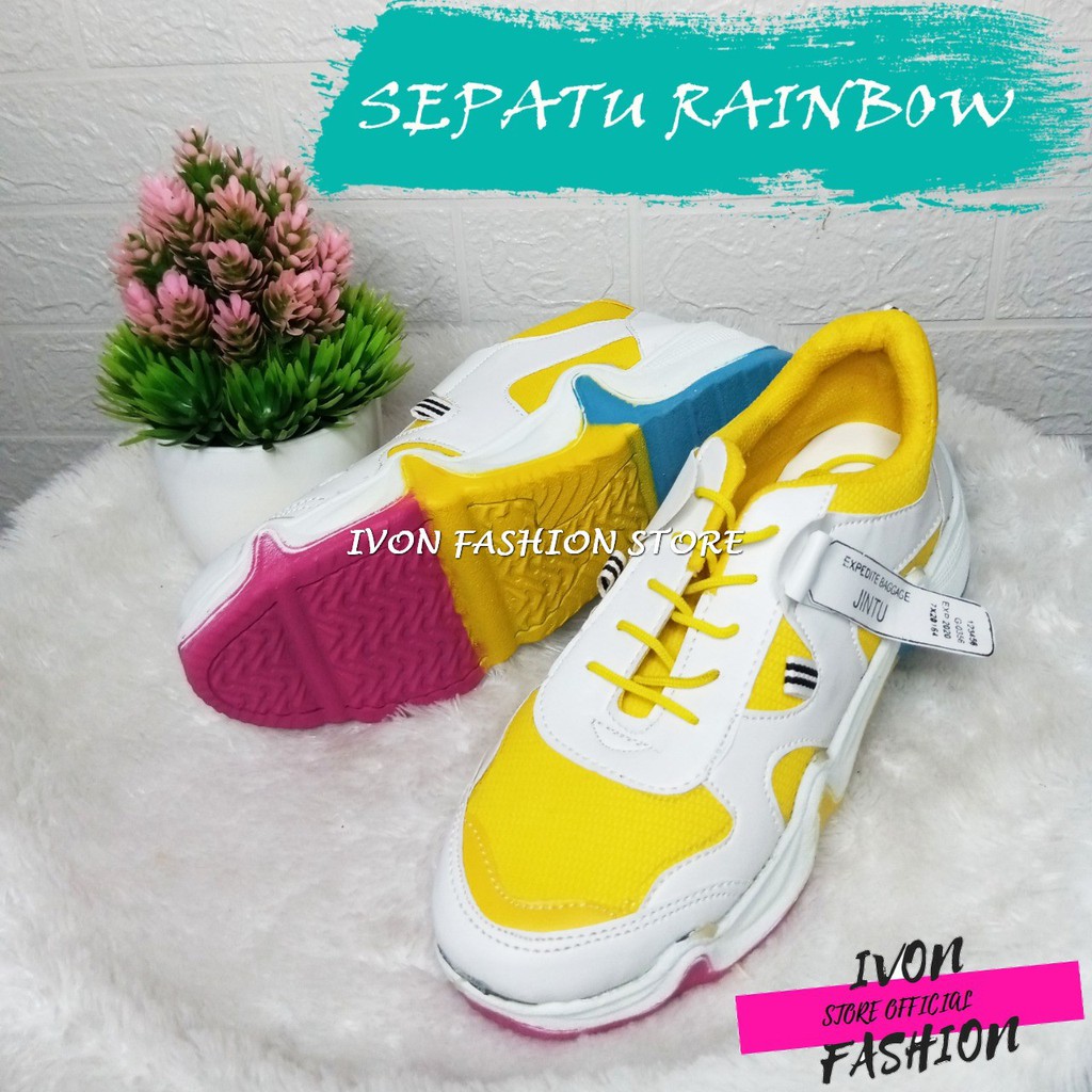 SEPATU OLAHRAGA MODEL KOREA RAINBOW PRIA DAN WANITA MURAH BISA COD