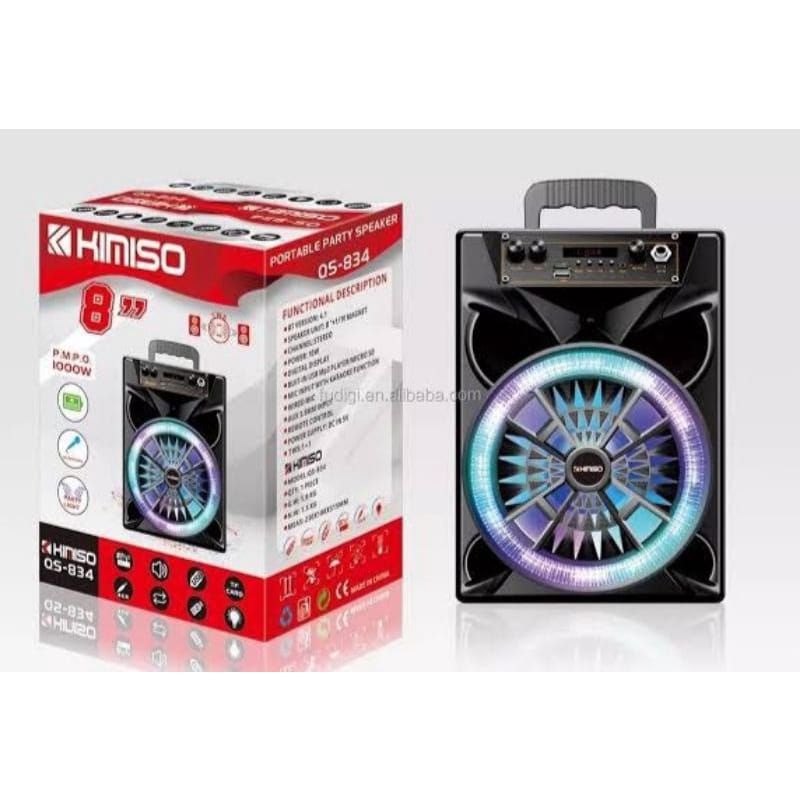 Speaker Bluetooth Karaoke KIMISO QS-834 LED 8 inchi + MIC Kabel Karaoke Bisa FM