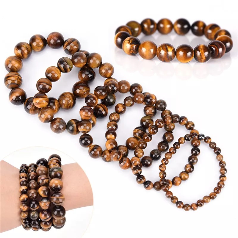 GELANG BATU NATURAL TIGER EYE ELASTIS BIDURI SEPAH UNTUK PRIA WANITA