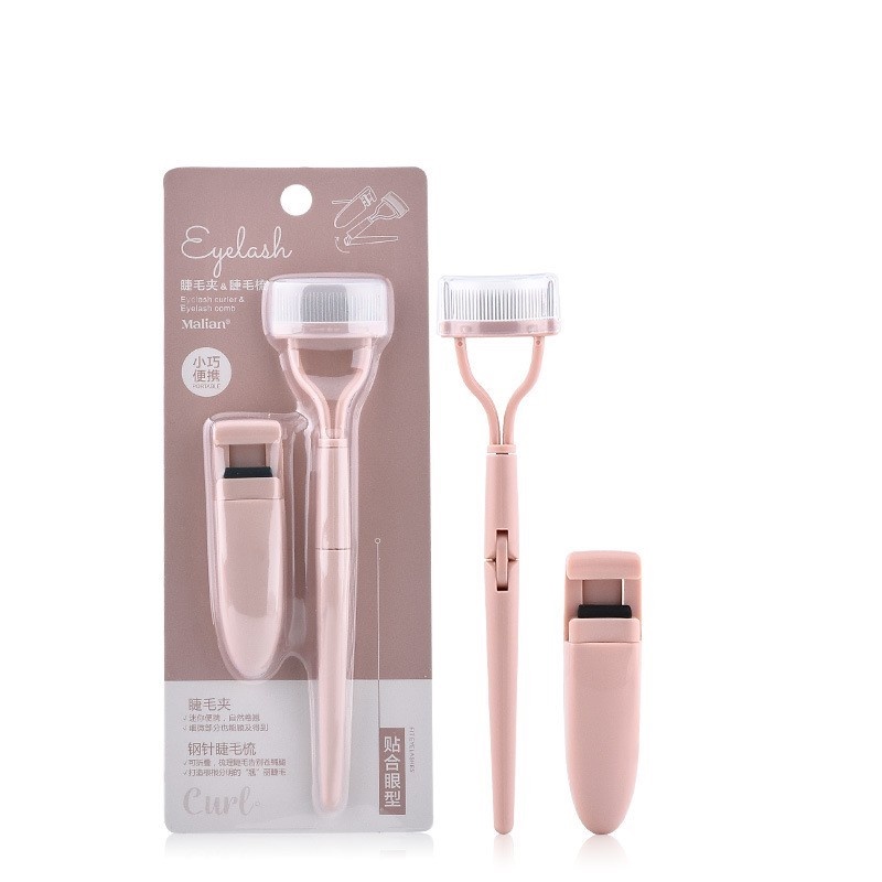 [1Set Handheld Durable Portable Metal Silicone Eyelash Curler &amp; Eyelash Comb ] [Curling Eyelashes Clip] [Eyelash Beauty Makeup Tools]