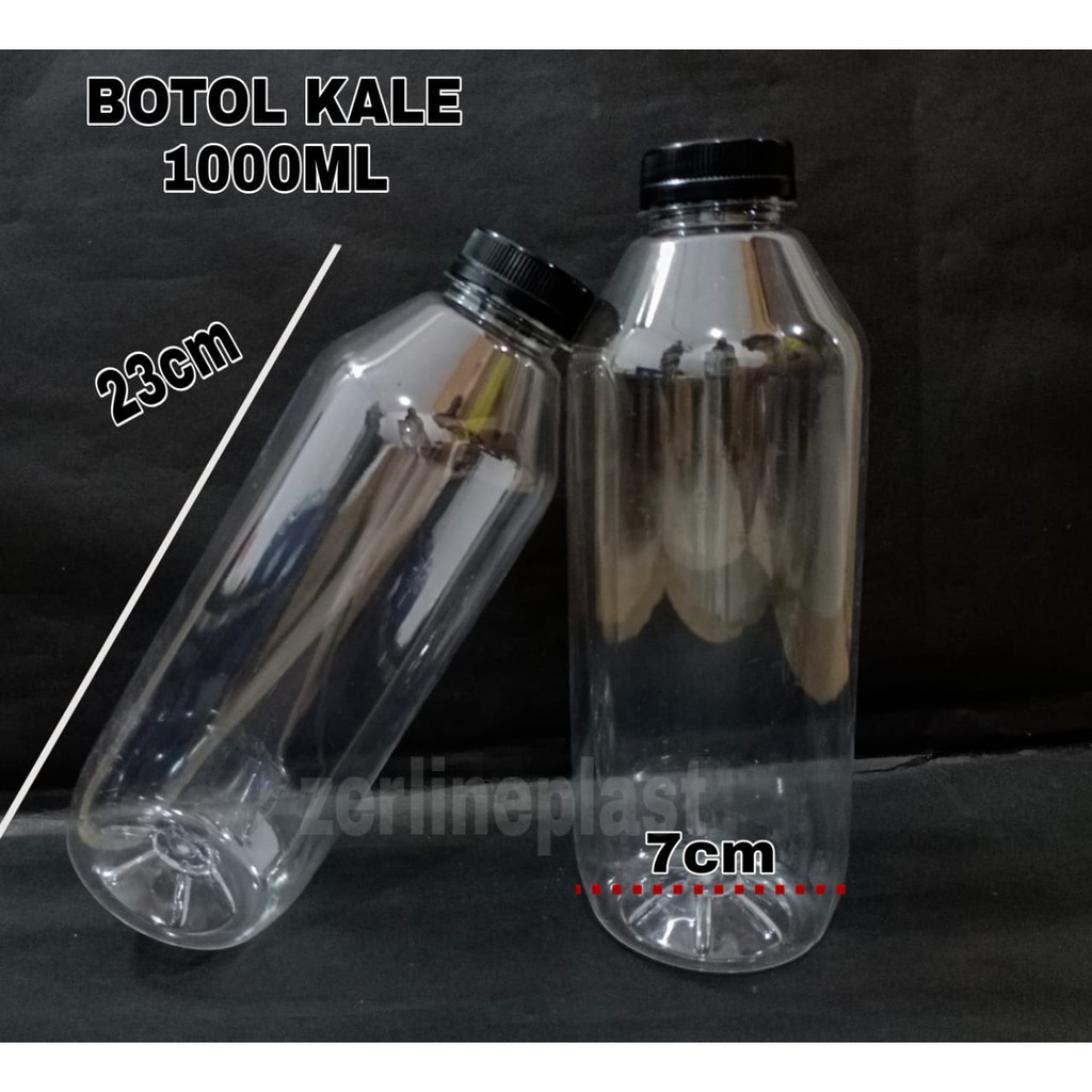 Botol KALE 1LITER (TUTUP HITAM) - Botol Plastik - Botol Bening