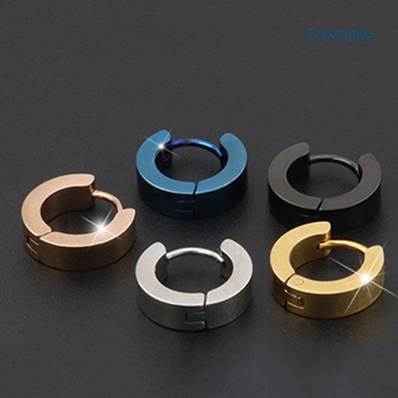 Fancyqube Anting Bentuk Bulat Warna Hitam Emas Biru Silver Gaya Korea Untuk Pria