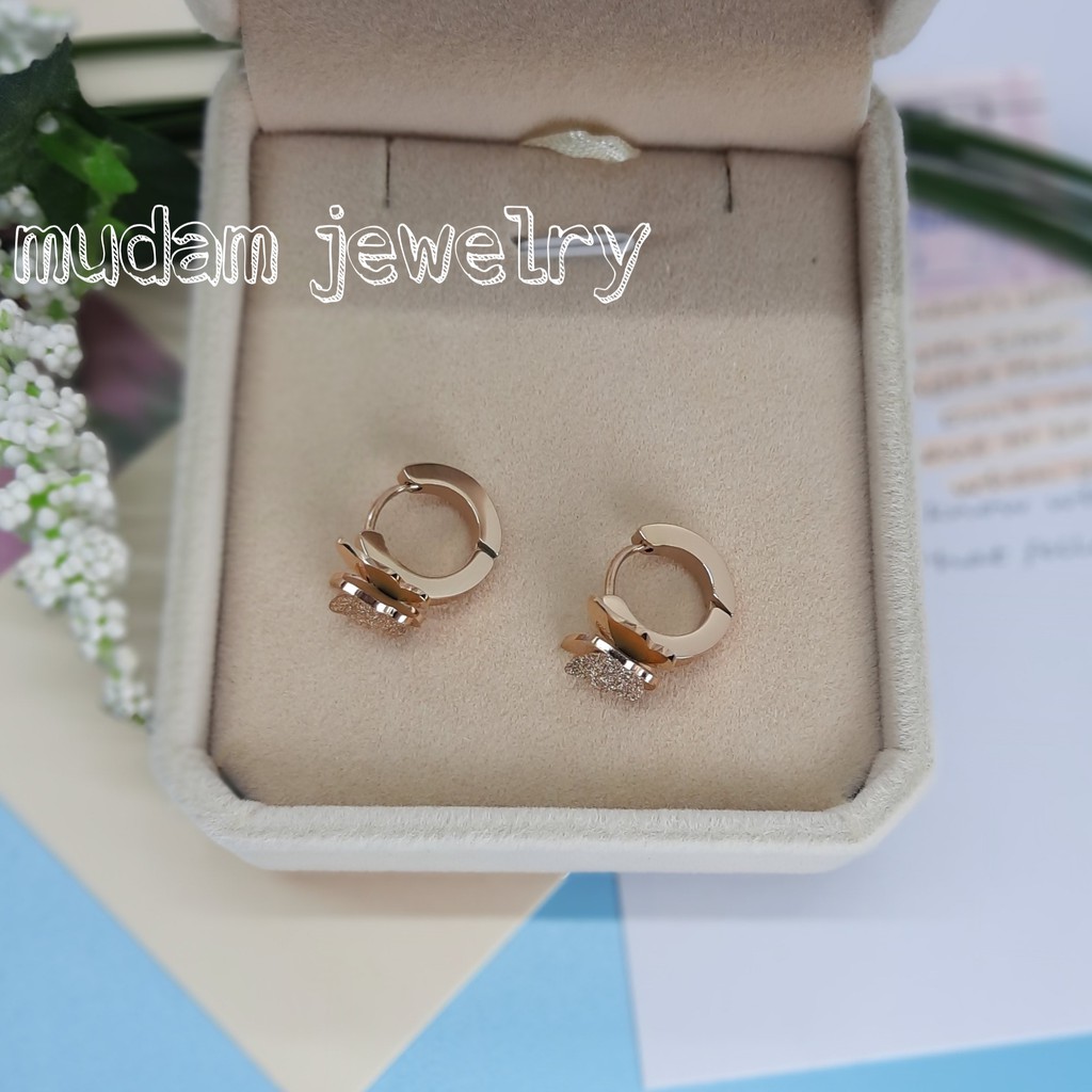 Anting Jepit Titanium Kupu - Kupu Simple dan Sederhana Tersedia Warna Rose Gold, Gold dan Silver