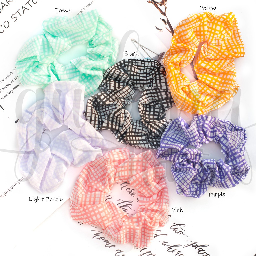 Scrunchie Basic Summer Kotak Ceria Karet Ikat Rambut Lucu Simple GH 200306