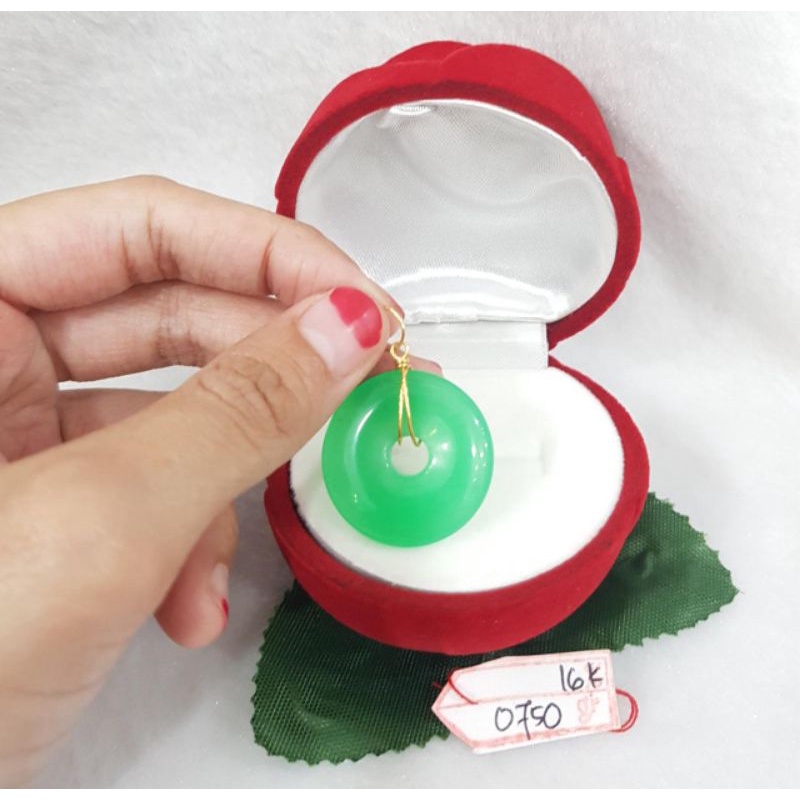 Lt1436E460E liontin permata batu giok hijau bulat jade plipit emas kuning asli fengshui yinyang bera
