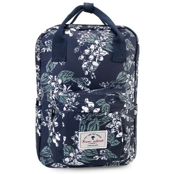 London Berry by HUER Cavalo Printed Large Backpack(9471-008)NavyLeaf