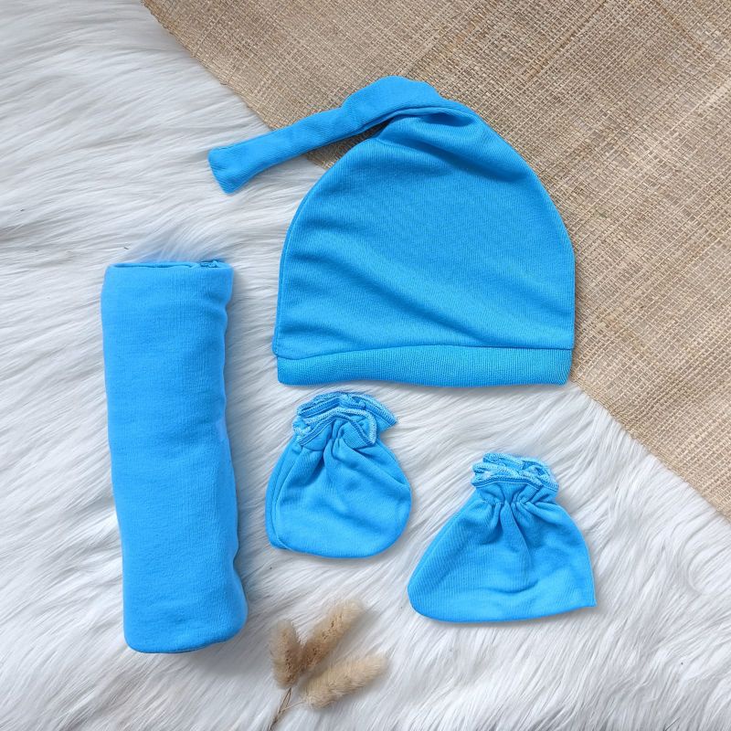 Set hemat baby newborn 4 in 1 polos bedong bayi kupluk sarung tangan dan sarung kaki bayi baru lahir