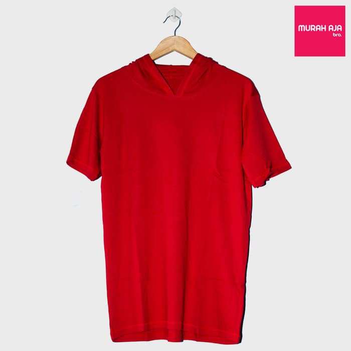 JaketPria SweaterKaos Polos Hoodie Lengan Pendek - Red