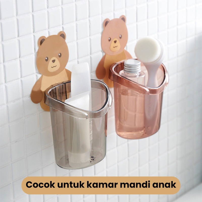 Dispenser Tempat Sikat Gigi Odol Gantungan Tempel Motif Beruang Bear - Random Warna