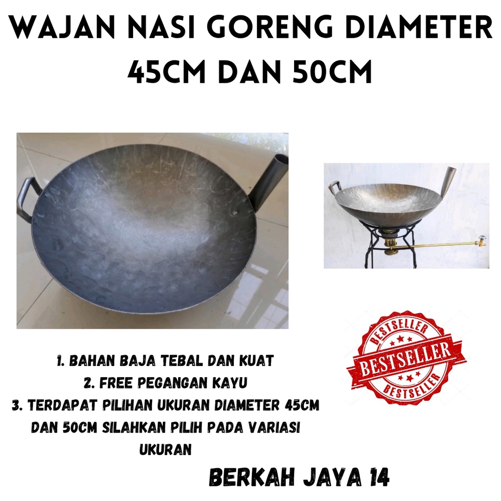 WAJAN NASI GORENG DIAMETER 45, 50 DAN 55 CM BAHAN BAJA TEBAL HARGA MURAH BARANG BERKUALITAS ALAT DAPUR PROMO DISKON TERLARIS