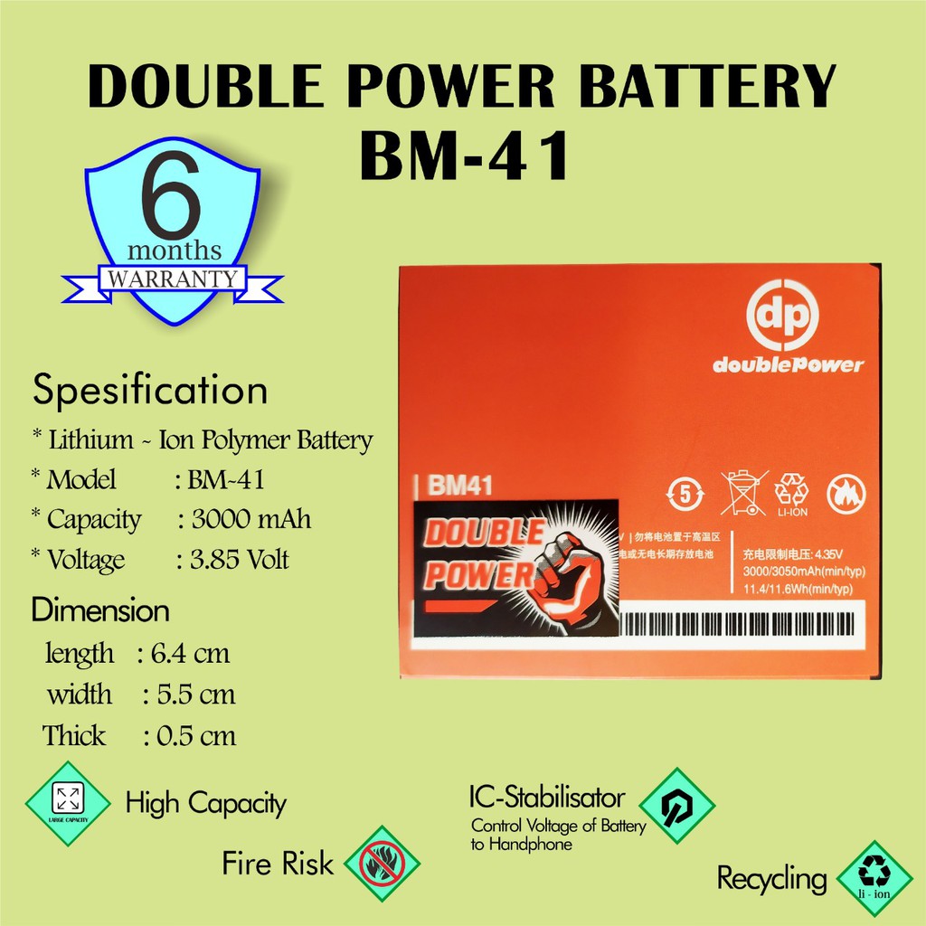BATTERY DOUBLE POWER XIAOMI BM41 FOR XIAOMI REDMI 1S 3000mAh