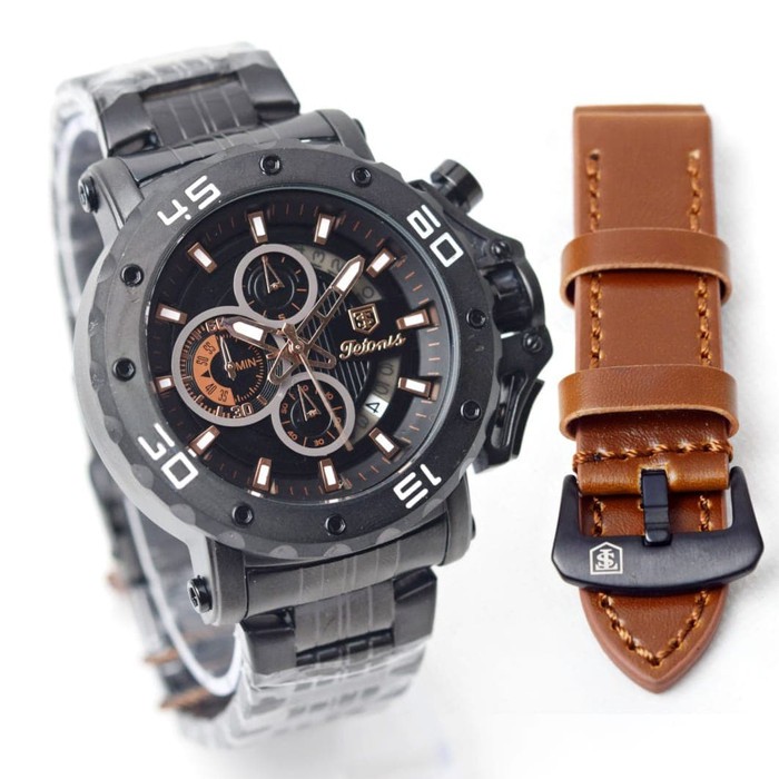 JAM TANGAN PRIA TETONIS RANTAI CHRONO AKTIF  FREE KULIT