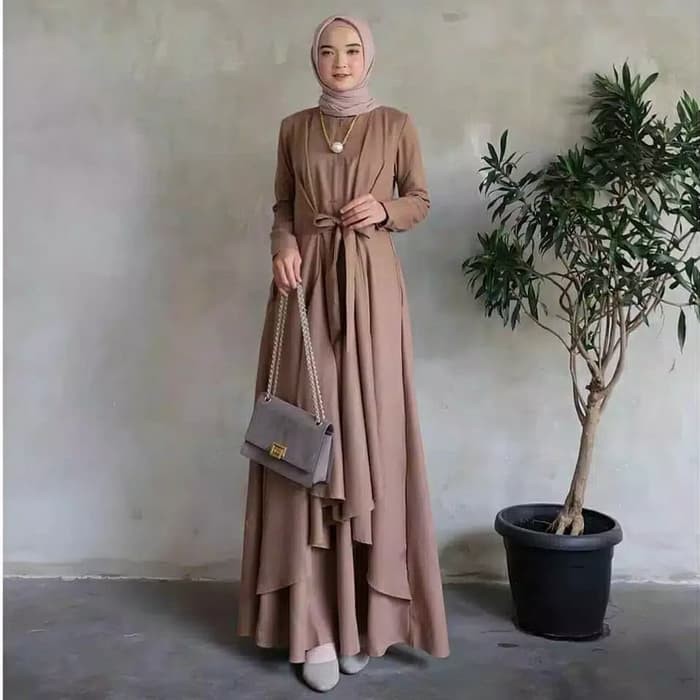 BAJU MUSLIM ALUNA MAXI DRESS GAMIS WOMEN COKLAT SUSU