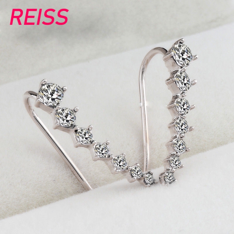 1 Pair Berlian Panjang Bridal Stud Earrings Shiny Ear Hook Emas &amp; Perak