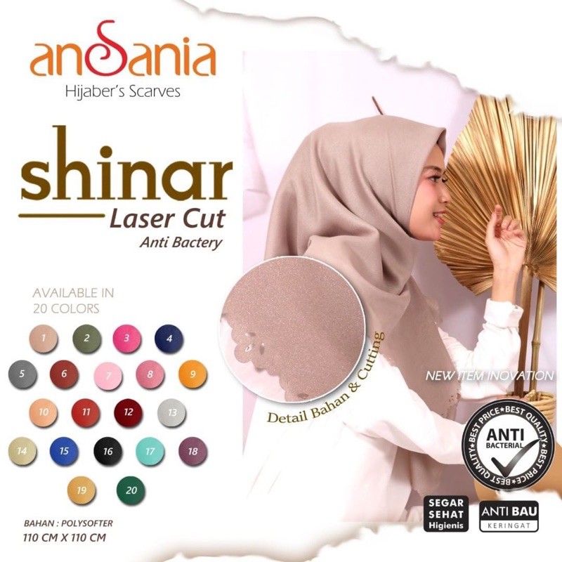 SHINAR GLAMOUR SONIC ANSANIA SQUARE / HIJAB JILBAB SEGIEMPAT SINAR COTTON LUREX LASER CUT