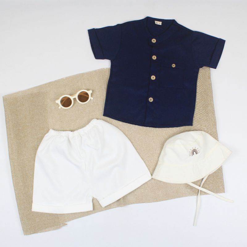 DEAN SET - Baju Anak Setelan Bayi Baby Kids Daily Ootd Cewek Cowok Perempuan Laki Lucu Murah 1-4 Thn-Navy