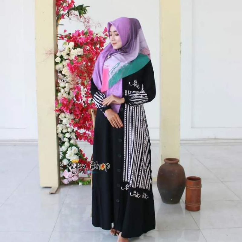 Twill Ori NK Vertikal Slim Hitam Salur Wanita Gamis Perempuan
