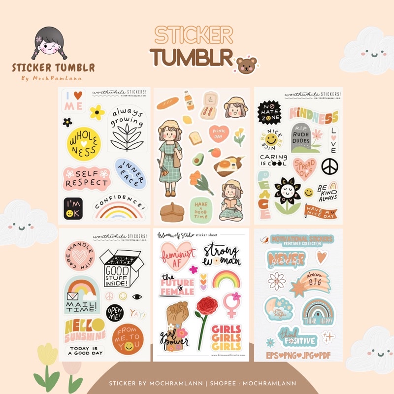 sticker tumblr aesthetic no cut/stiker case hp&amp;laptop/ stiker journal