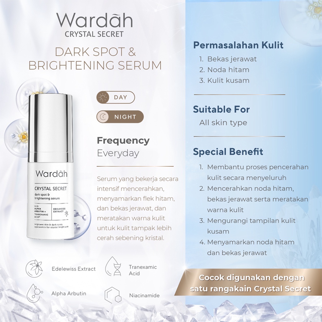 ❤ BELIA ❤ WARDAH White Crystal Secret Series | Day Night Eye Cream Brightening Essence Mask Scrub