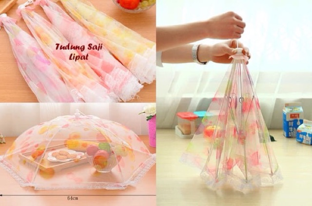 Tudung saji lipat transparant bahan tebal foldable