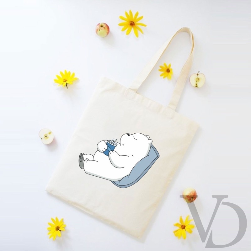 TOTE BAG BAHAN KANVAS we bare bear/ WBB  panda ice bear cuty TOTE BAG lucu / TAS BELANJA MOTIF KOREA