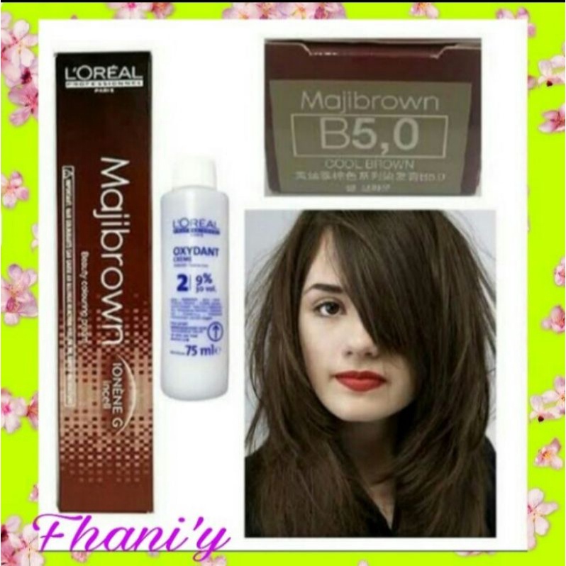 cat rambut loreal majibrown B5.0 cool brown + oxidant / seri khusus tutup uban