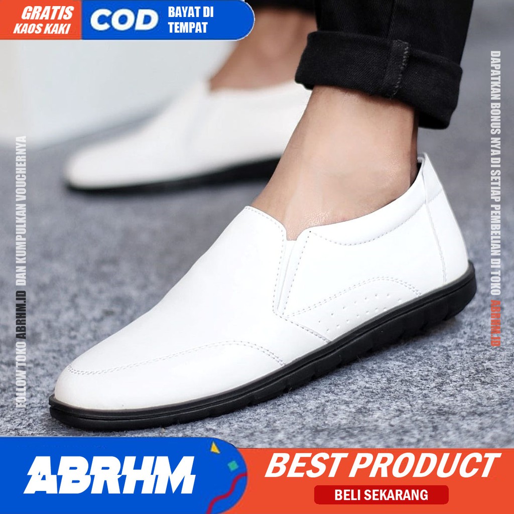 ABRHM X KAIJIN Sepatu Casual Formal Kulit Syntetic Original Slip On Slop Anti Slip Kasual Kerja Kantor Kondangan Pantofel Keren Kekinian  Murah Gaya Pria Cowo