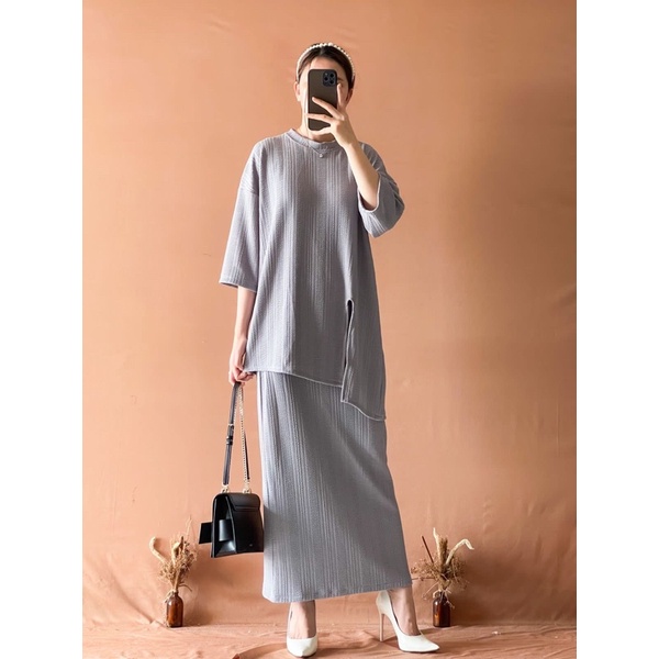 FELLA SET OVERSIZE/SETROK/PLEATED SET-Silver blue