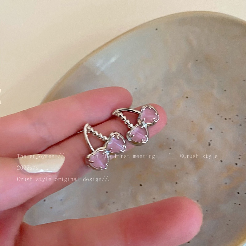 Anting Stud Hias Liontin Kristal Mutiara Cherry Pink Y2k Untuk Wanita